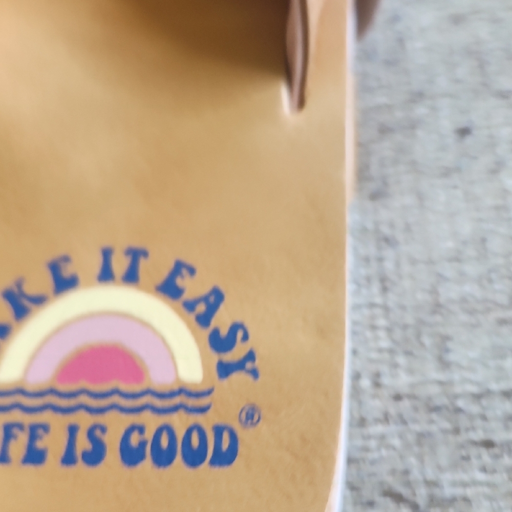 Life Is Good Brown Flip Flops with Rainbow Design - Picture 5 of 8